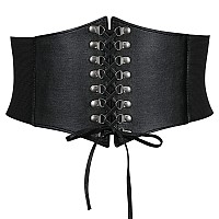 Whippy Womens Laceup Corset Elastic Waist Belt Tied Waspie Wide Belt For Women Halloween Costume Black S