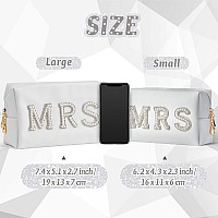 Y1Tvei Mrs Cosmetic Large Bag White Patch Varsity Letter Mrs Toiletry Big Bag Pearl Rhinestone Letter Patches Big Makeup Pu Ba