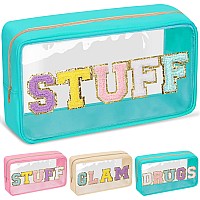 Chenille Letter Clear Makeup Bags Stuff Pouch Preppy Patch Makeup Bag With Zipper Transparent Pvc Nylon Waterproof Portable