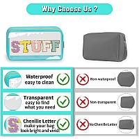 Chenille Letter Clear Makeup Bags Stuff Pouch Preppy Patch Makeup Bag With Zipper Transparent Pvc Nylon Waterproof Portable