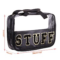 Cruoxibb Chenille Letter Clear Pvc And Pu Leather Large Travel Cosmetic Toiletry Storage Bag Waterproof Makeup Tote Bag Organize