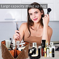 Alextina Large Capacity Travel Cosmetic Bag Portable Women Waterproof Pu Leather Checkered Makeup Organizer With Dividers And