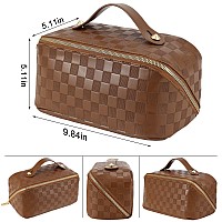 Alextina Large Capacity Travel Cosmetic Bag Portable Women Waterproof Pu Leather Checkered Makeup Organizer With Dividers And