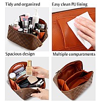 Alextina Large Capacity Travel Cosmetic Bag Portable Women Waterproof Pu Leather Checkered Makeup Organizer With Dividers And