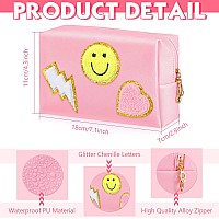 Sanwuta 4 Pcs Hair Face Skin Travel Bag Set Preppy Makeup Pouch Pu Leather Skincare Bag Waterproof Cosmetic Organizer Birthday C