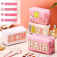 Sanwuta 4 Pcs Hair Face Skin Travel Bag Set Preppy Makeup Pouch Pu Leather Skincare Bag Waterproof Cosmetic Organizer Birthday C