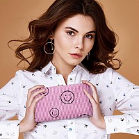 Photect 3 Pcs Corduroy Cosmetic Bag Smile Face Aesthetic Preppy Makeup Bag Corduroy Toiletry Aesthetic Pouch Travel Smile Bags F