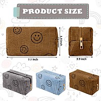 3 Pcs Corduroy Cosmetic Bag Smile Face Aesthetic Preppy Makeup Bag Corduroy Toiletry Aesthetic Pouch Travel Smile Bags For Women