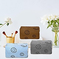 3 Pcs Corduroy Cosmetic Bag Smile Face Aesthetic Preppy Makeup Bag Corduroy Toiletry Aesthetic Pouch Travel Smile Bags For Women