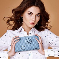 3 Pcs Corduroy Cosmetic Bag Smile Face Aesthetic Preppy Makeup Bag Corduroy Toiletry Aesthetic Pouch Travel Smile Bags For Women