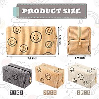 3 Pcs Corduroy Cosmetic Bag Smile Face Aesthetic Preppy Makeup Bag Corduroy Toiletry Aesthetic Pouch Travel Smile Bags For Women