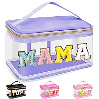 Chenille Letter Clear Makeup Bags Mama Pouch Preppy Patch Makeup Bag Zipper With Handle Transparent Pvc Nylon Waterproof Gli