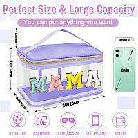 Chenille Letter Clear Makeup Bags Mama Pouch Preppy Patch Makeup Bag Zipper With Handle Transparent Pvc Nylon Waterproof Gli