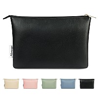 Narwey Small Makeup Bag For Purse Vegan Leather Travel Makeup Pouch Cosmetic Bag Zipper Pouch For Women Black