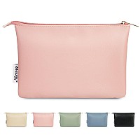 Narwey Small Makeup Bag For Purse Vegan Leather Travel Makeup Pouch Cosmetic Bag Zipper Pouch For Women Pink