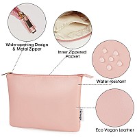 Narwey Small Makeup Bag For Purse Vegan Leather Travel Makeup Pouch Cosmetic Bag Zipper Pouch For Women Pink