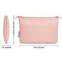 Narwey Small Makeup Bag For Purse Vegan Leather Travel Makeup Pouch Cosmetic Bag Zipper Pouch For Women Pink