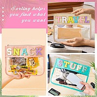 3 Pcs Chenille Letter Clear Zipper Pouch For Travel Waterproof Cosmetic Pouch Clear Snack Bags Nylon Travel Gym Beach Bag Multip