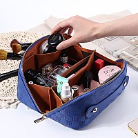 Large Capacity Travel Cosmetic Bag Plaid Checkered Makeup Bag Portable Leather Waterproof Skincare Bag With Handle And Divider F