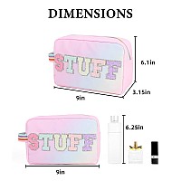 Dyshayen Nylon Cosmetic Bag Preppy Makeup Stuff Bag For Women Travel Toiletry Organizer With Glitter Letter Patchesmulticoloure