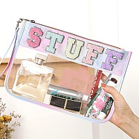 Dyshayen Glitter Letter Clear Zipper Pouch For Travelnylon Clear Cosmetic Stuff Bagmakeup Travel Bag For Women Multicoloured