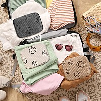 3 Pcs Corduroy Cosmetic Bag Smile Face Aesthetic Preppy Makeup Bag Corduroy Toiletry Aesthetic Pouch Travel Smile Bags For Women