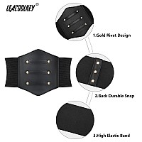 Leacoolkey Women Black Corset Waist Belt Gold Rivet Corset Elastic Belt Obi Belt For Women For Dress Halloween Accessories