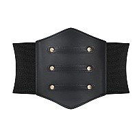 Leacoolkey Women Black Corset Waist Belt Gold Rivet Corset Elastic Belt Obi Belt For Women For Dress Halloween Accessories