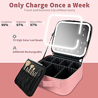 Makeup Case With Lighted Mirror 3 Color Setting Travel Makeup Bag With Led Mirror With Adjustable Divider Light Up Makeup Bag Co