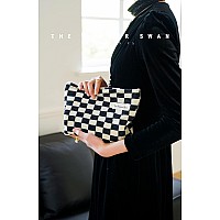 The Summer Swan | Large Aesthetic Makeup Bag | Checkered Makeup Bag | Mid-day Clutch | Period Kit Bag | Hygiene Bag | Skincare Bag | Cute Makeup Bag (Checkered Dark Navy & White)