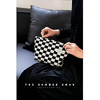 The Summer Swan | Large Aesthetic Makeup Bag | Checkered Makeup Bag | Mid-day Clutch | Period Kit Bag | Hygiene Bag | Skincare Bag | Cute Makeup Bag (Checkered Dark Navy & White)