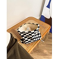 The Summer Swan | Large Aesthetic Makeup Bag | Checkered Makeup Bag | Mid-day Clutch | Period Kit Bag | Hygiene Bag | Skincare Bag | Cute Makeup Bag (Checkered Dark Navy & White)