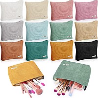 Hillban 12 Pieces Corduroy Makeup Bag Large Cosmetic Bag 10 x 7 Inches Zipper Storage Makeup Pouch Velvet Travel Toiletry Bag Brushes Accessories Organizer Purse for Women Girls Gifts, 12 Colors