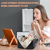 Vernassa Large Capacity Travel Cosmetic Bag Toiletry Bag Women Portable Makeup Bag Opens Flat For Easy Access Pu Leather Wate