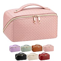 Vernassa Large Capacity Travel Cosmetic Bag Toiletry Bag Women Portable Makeup Bag Opens Flat For Easy Access Pu Leather Wate