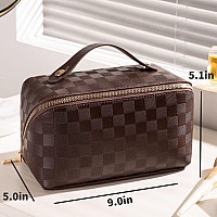 Bivizku Large Capacity Checkered Makeup Bags Portable Travel Cosmetic Bags Openflat Toiletry Waterproof Bag For Women Gift Make