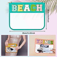 3 Pcs Chenille Letter Clear Zipper Pouch For Travel Waterproof Cosmetic Pouch Clear Snack Bags Nylon Travel Gym Beach Bag Multip