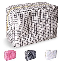 Nylon Large Checkered Makeup Bag Travel Pouch For Women Big Preppy Makeup Bag Cute Cosmetic Zipper Pouch Purse Waterproof Toile