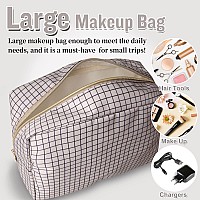 Nylon Large Checkered Makeup Bag Travel Pouch For Women Big Preppy Makeup Bag Cute Cosmetic Zipper Pouch Purse Waterproof Toile