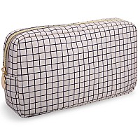 Nylon Small Makeup Bag For Purse Cute Checkered Makeup Bag Preppy Cosmetic Zipper Pouch Purse Waterproof Portable Travel Toile