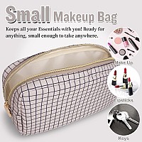 Nylon Small Makeup Bag For Purse Cute Checkered Makeup Bag Preppy Cosmetic Zipper Pouch Purse Waterproof Portable Travel Toile