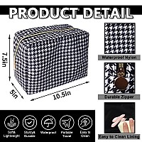 Uixizq Waterproof Large Makeup Bag Pouchnylon Women Travel Toiletry Storage Bag Houndstooth Cosmetic Bag For Girlsbig Preppy M