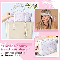 Nylon Large Makeup Bag Travel Cosmetic Bag Pouch Big Preppy Makeup Bag Cute Cosmetic Zipper Pouch Purse Waterproof Toiletry Ba