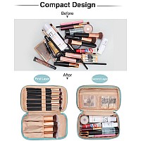 Relavel Small Makeup Bag Travel Makeup Organizer 2 Layers Cosmetic Bag With Makeup Brush Holder Compact Makeup Pouch For Wome