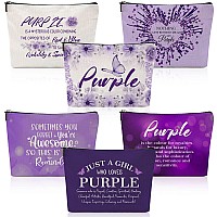 Hillban 6 Pcs Purple Makeup Bag Gifts Purple Lover Gift Purple Inspirational Zipper Cosmetic Pouch Christmas Gifts Purple Makeup Toiletry Bag for Girls Purple Lover Travel Birthday Graduation