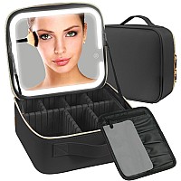 Makeup Travel Bag With Led Lighted Mirror,Makeup Travel Train Case With Adjustable Divider,Makeup Bag With Mirror And Light Cosmetic Bag For Makeup Brushes,Tool Case,Gifts,Women