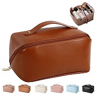 Mingri Large Capacity Travel Cosmetic Bag For Women Portable Pu Leather Makeup Bag Water Resistant Flat Open Multifunctional Sto