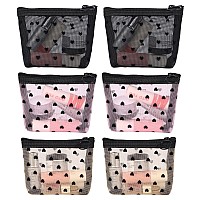 Mhdgg Heart Print Mesh Makeup Bags 4 Pieces Mesh Cosmetic Bags For Women Mini Zipper Mesh Bags Portable Travel Organizing Pouch