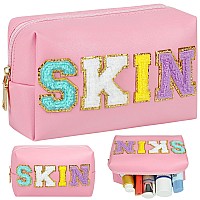 Joindo Preppy Makeup Bag Skin Makeup Bagchenille Skin Letter Cosmetic Bag Pu Leather Skincare Toiletry Bag Cute Travel Organ