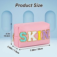 Joindo Preppy Makeup Bag Skin Makeup Bagchenille Skin Letter Cosmetic Bag Pu Leather Skincare Toiletry Bag Cute Travel Organ